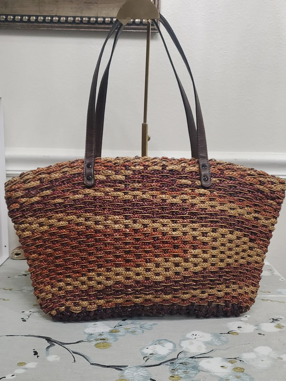 Multicolor Large Woven Straw Shoulder Tote Bag